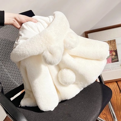 儿童皮草仿兔绒加绒加厚棉衣女童男童小宝宝连帽外套中长款冬季韩