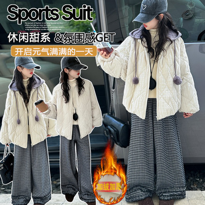 女童加棉外套秋冬2025新款儿童洋气时髦女大童冬装加厚棒球服棉服
