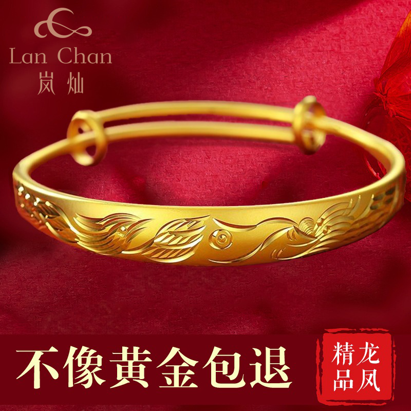 越南沙金手镯女仿真古法黄金999南非锡金心经满天星不掉色首饰