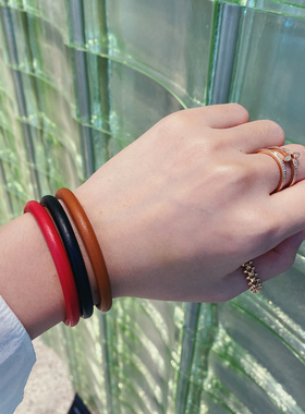 RIORA VON小羊皮配绳5mm粗手绳情侣老花皮绳爱心手链男女手环手镯