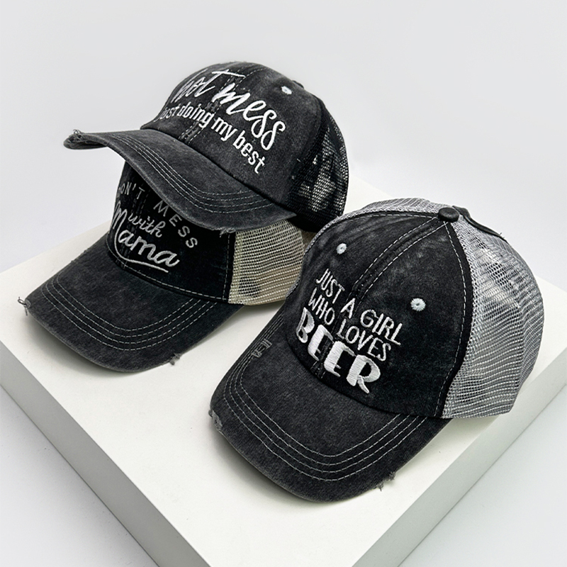 棒球帽四季女士复古网眼破洞透气