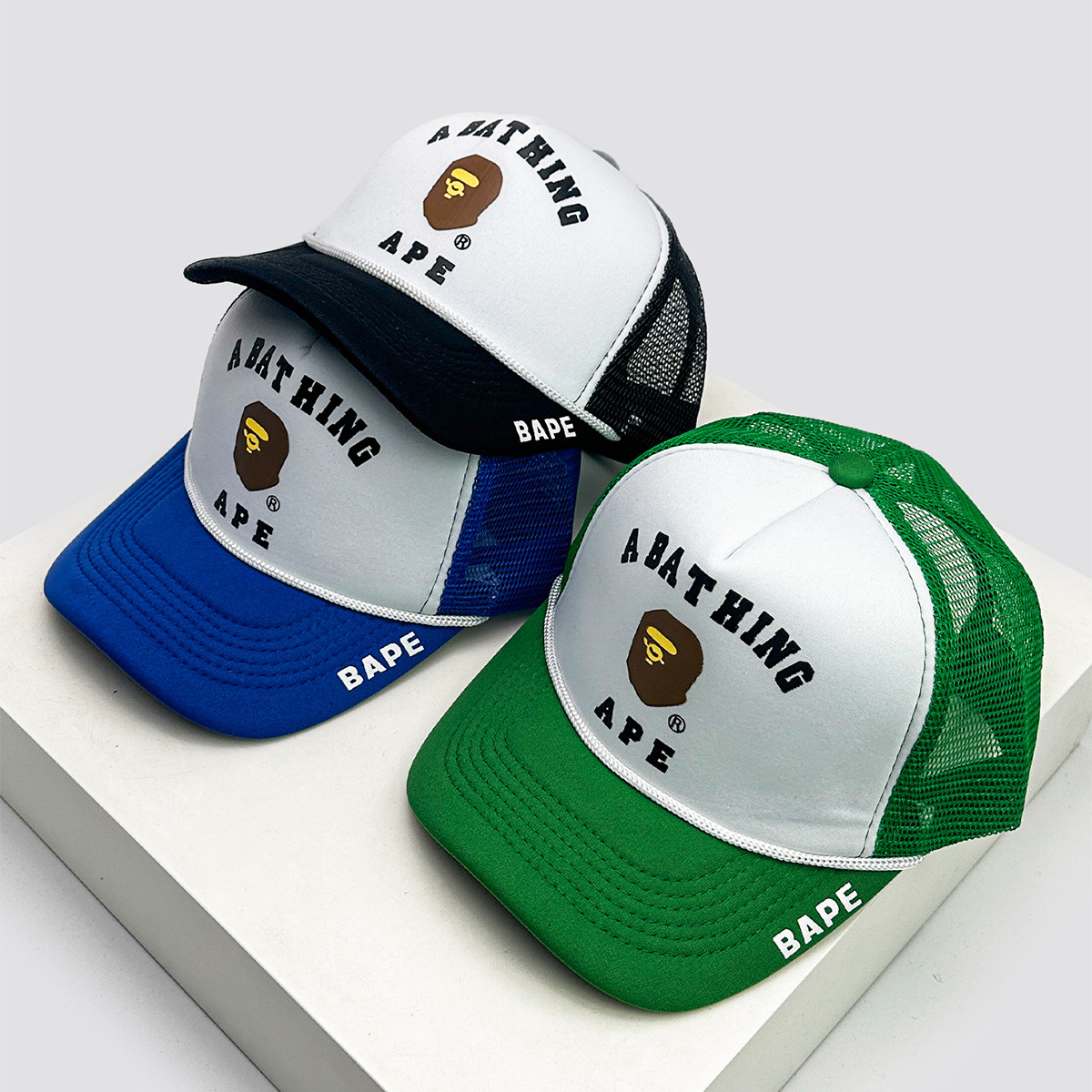 春夏新款印花猿人字母撞色棒球帽子男女遮阳网眼个性嘻哈卡车帽