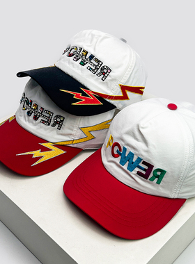 GD权志龙同款闪钻字母刺绣闪电棒球帽子男女街头遮阳嘻哈鸭舌帽