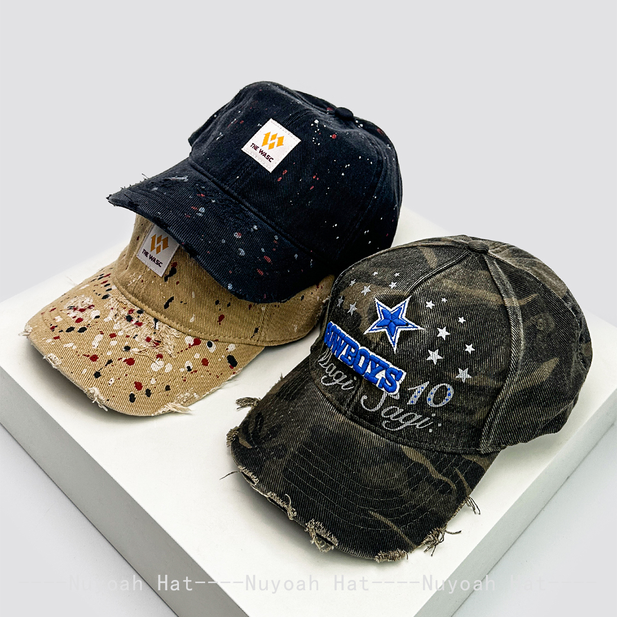 破洞迷彩字母街头星星个性棒球帽