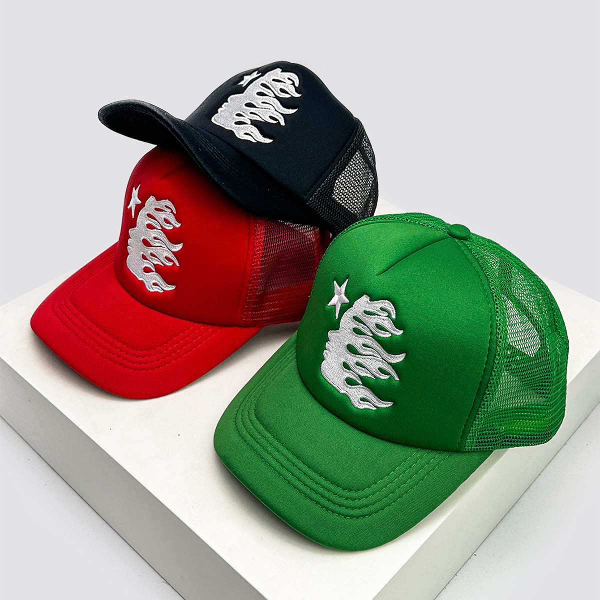 春夏新款嘻哈街头地狱之星棒球帽子男女遮阳网眼简约个性卡车帽