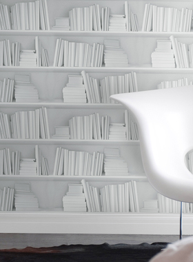 英國 壁紙Mineheart White Bookshelf Wallpaper (白色)