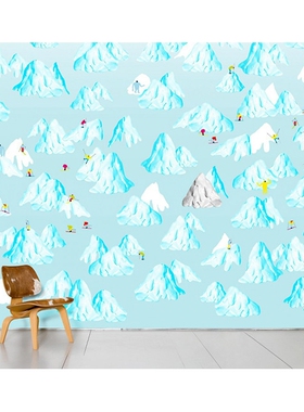 法国Moustache Schuss 雪山冰山滑雪卡通可爱墙贴墙纸壁纸进口