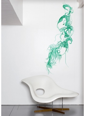 法国Moustache Verde 绿色鸟羽毛华丽墙贴墙纸壁纸进口