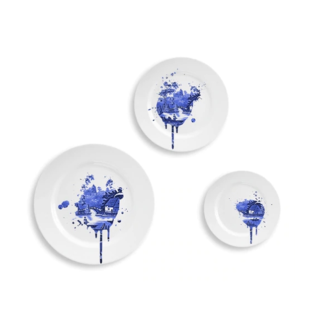 英国Mineheart Undercover Antique Plates仿喷溅古董盘子蓝色3种