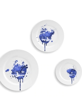 英国Mineheart Undercover Antique Plates仿喷溅古董盘子蓝色3种