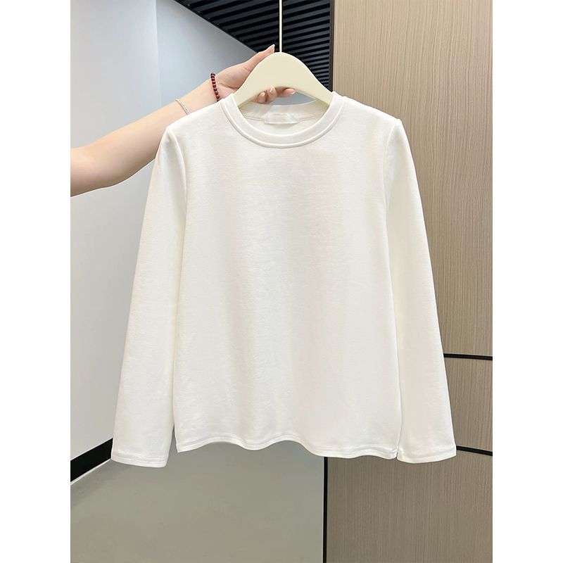 重磅基础款白色磨毛长袖T恤女秋冬2025新款显瘦遮肉加厚打底上衣