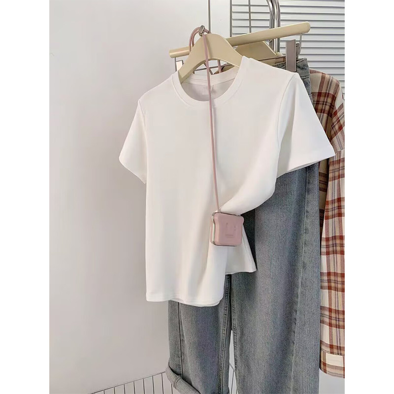 白色正肩短袖t恤女2026夏季新款纯色圆领基础百搭显瘦简约上衣女,女装/女士精品,T恤,淘宝优惠券,粉丝福利购,淘宝优惠卷