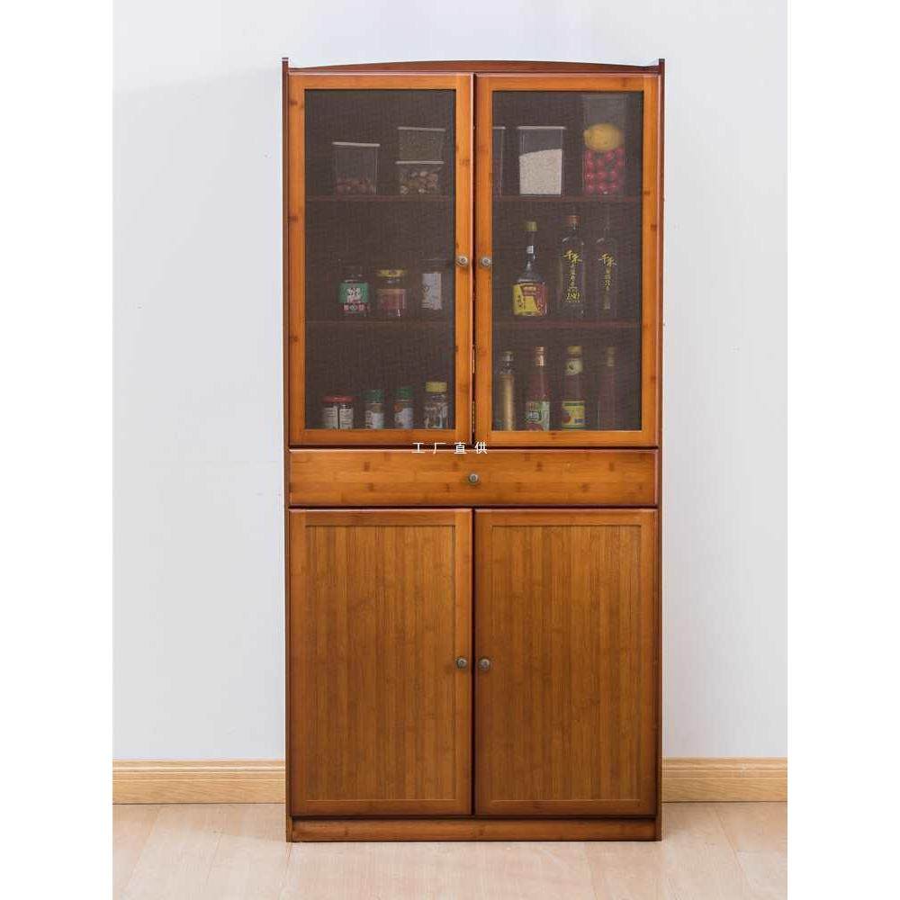 中式餐边柜厨房碗柜家用简易菜柜透气不锈钢网纱储物柜子简约