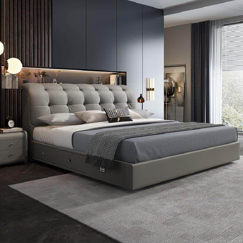 皮艺床真皮双人床现代简约1.8米主卧1.5m婚床榻榻米床2米2.