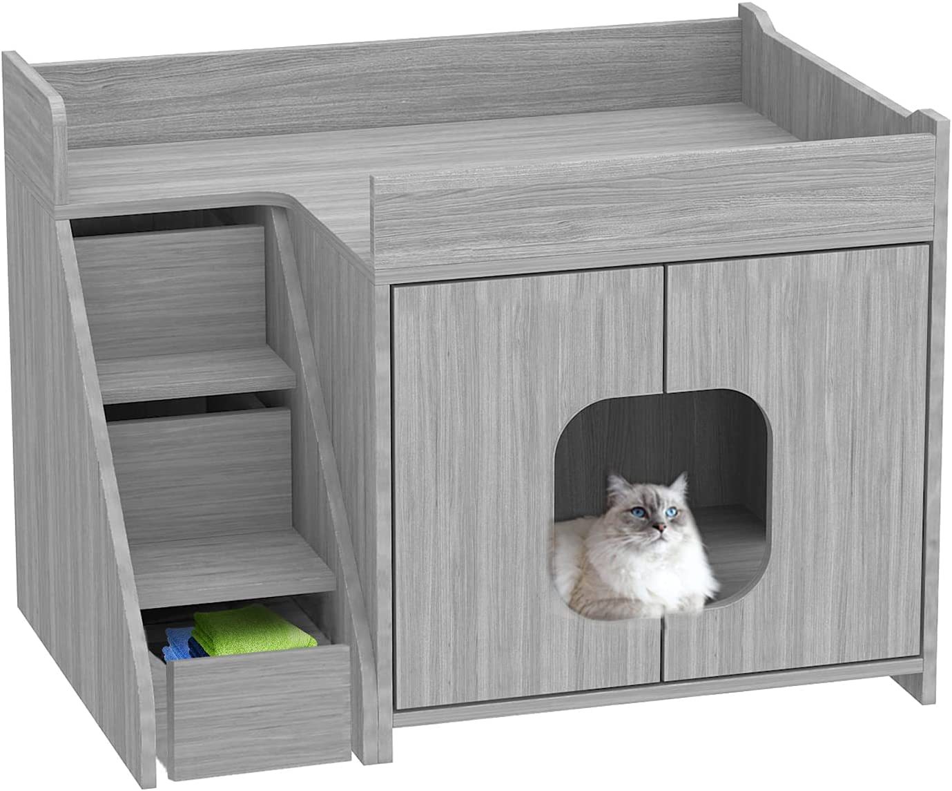 木制猫砂柜带梯抽屉床头柜