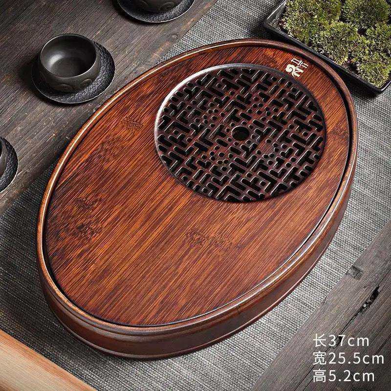 家用胡桃色储水式茶盘椭圆形茶托盘简约家居百搭茶台盛水盘