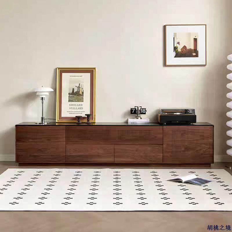 北美黑胡桃木落地电视柜复古风客厅家用收纳储物柜全实木储物柜