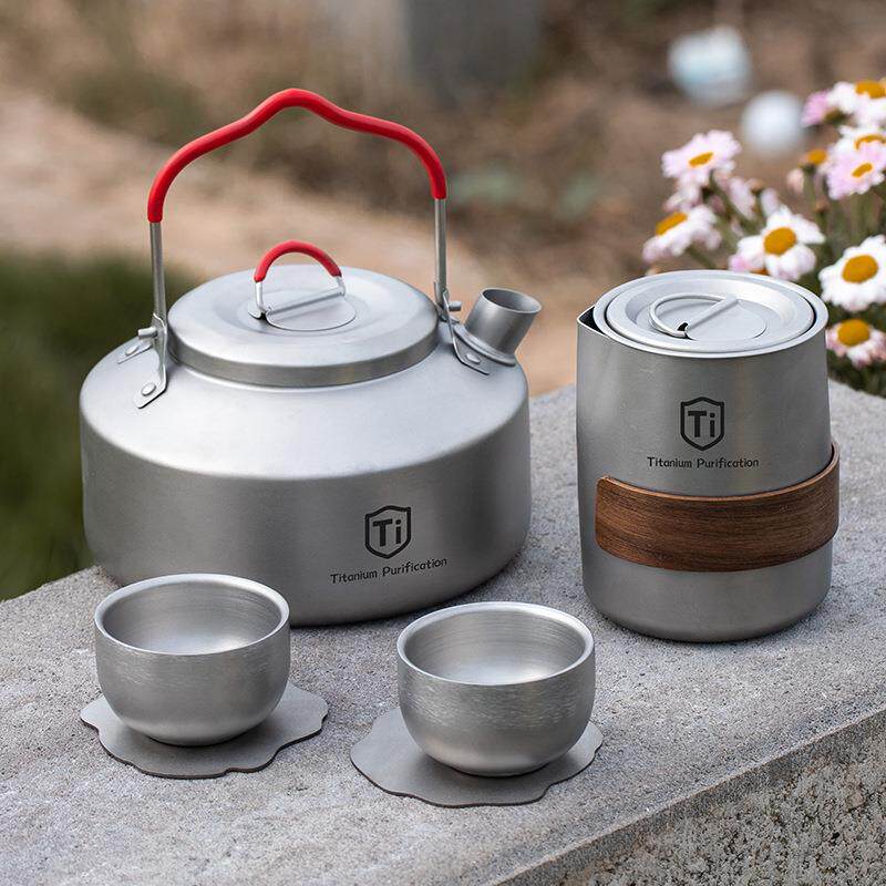 户外钛净化旅行茶具套装茶套装露营带滤网泡茶壶烧水壶