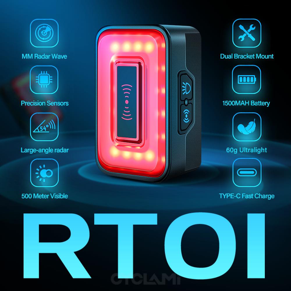 RT01智能雷达尾灯通用新款一体自行车夜骑灯自行车灯精准侦测尾灯