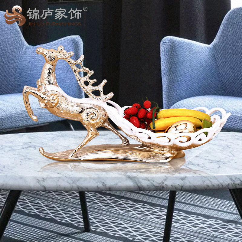 欧式树脂鹿拉水果盘摆件