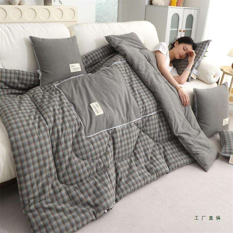 A类棉质抱枕被子两用懒人车载午睡休闲被披肩汽车抱枕三合一被子