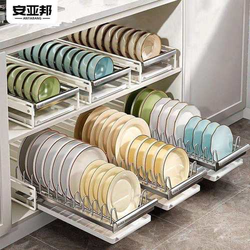多功能不锈钢抽拉置物架厨房调料碗碟沥水架多层收纳一体放置架子