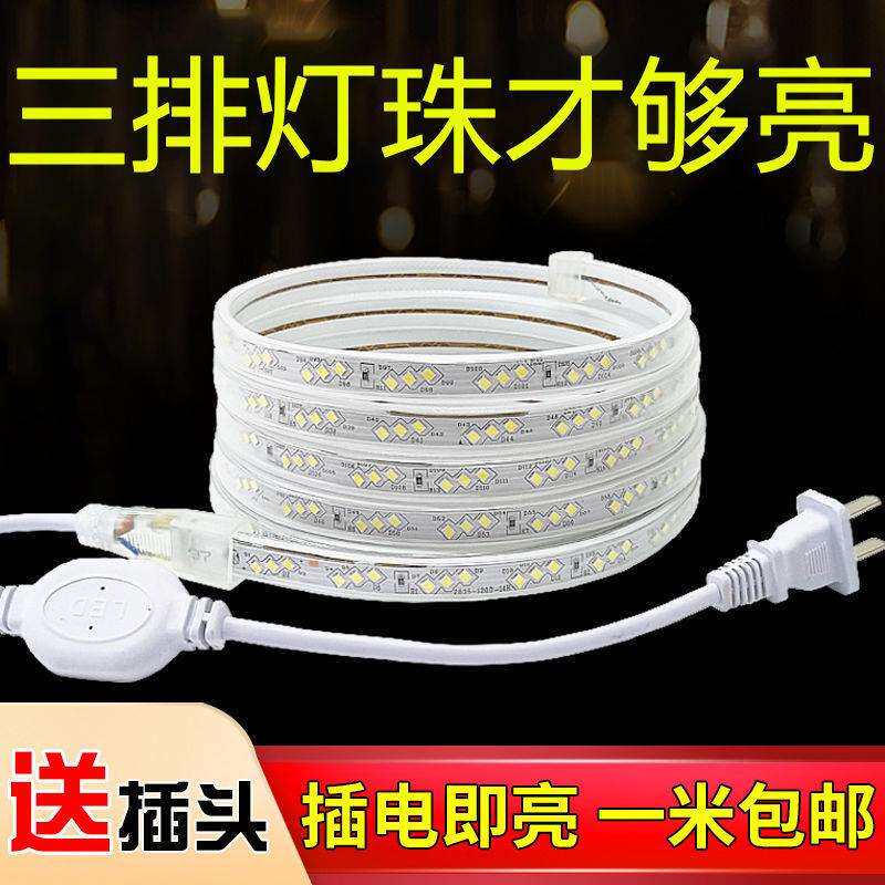 led灯带条超亮工地亮化户外防水220V三排特亮家用灯条一米送插头