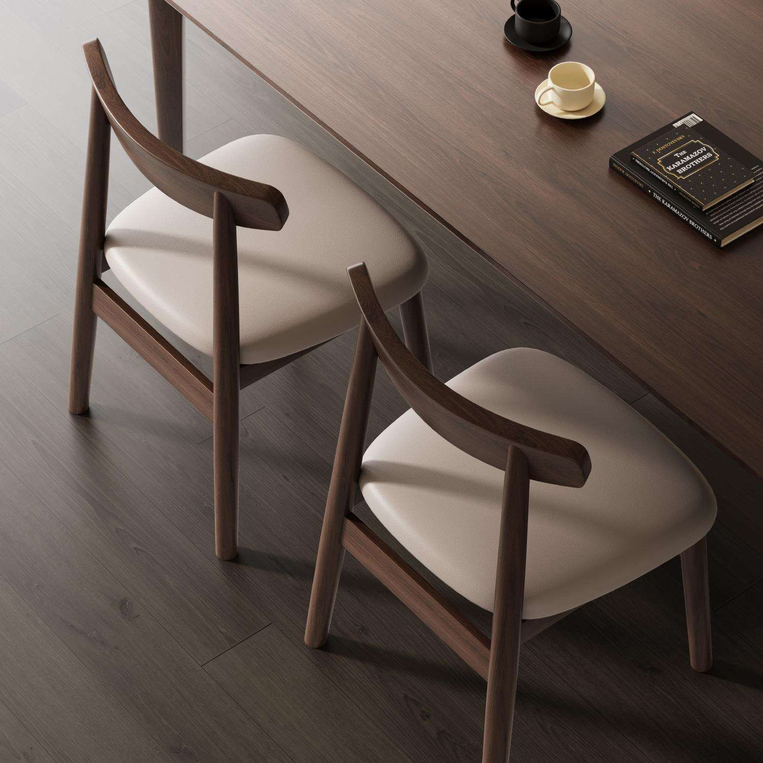 r^家用实木餐桌椅子胡桃木餐椅吃饭凳子靠背茶桌书桌商用休闲牛角