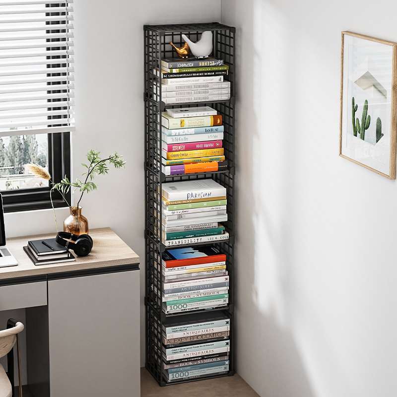 谋生简易书架落地窄书柜铁艺书本收纳儿童阅读架子多层小书桌面置
