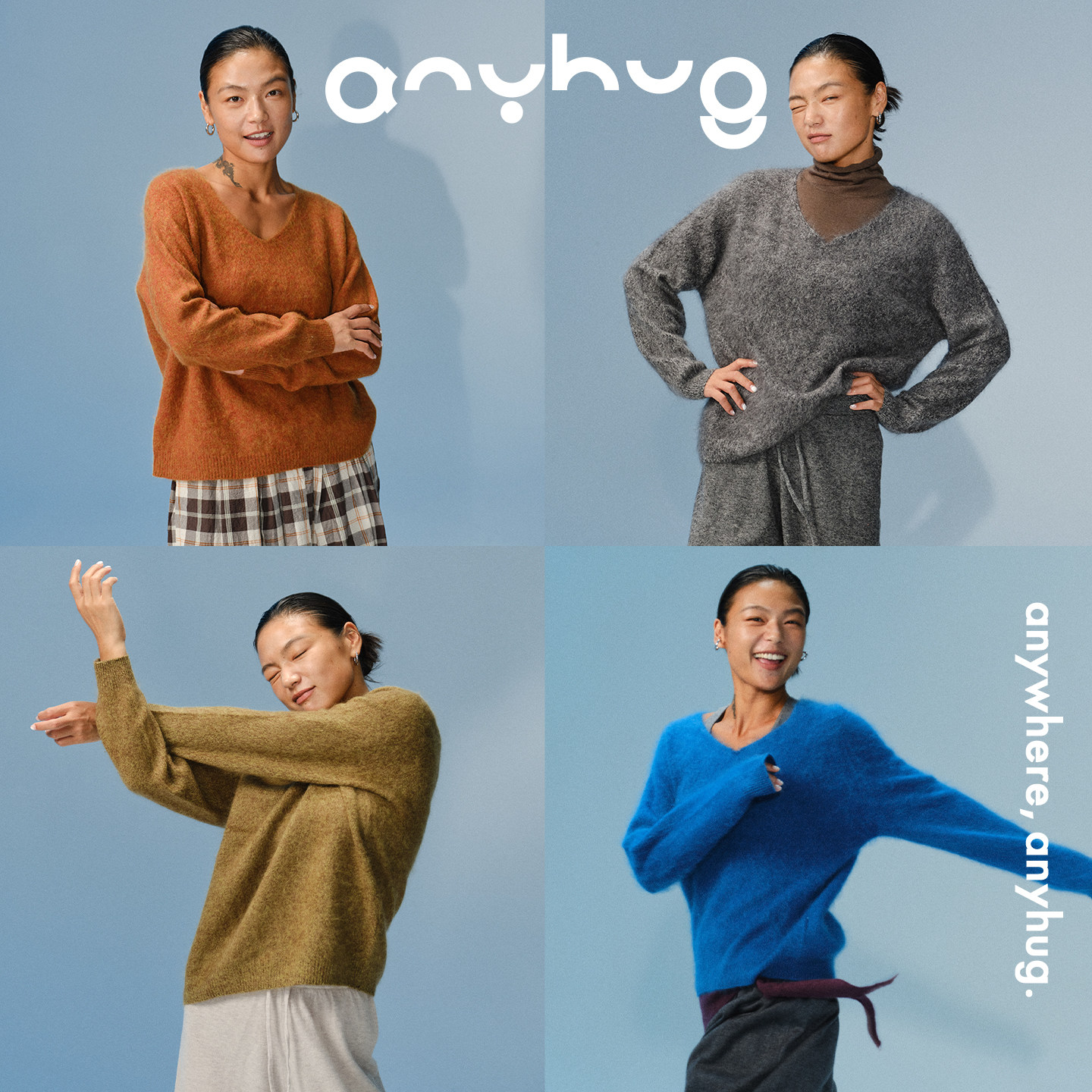 AnyHug 绵羊毛慵懒V领毛衣女秋冬宽松百搭显瘦针织衫简约套头上衣