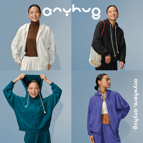 AnyHug抽绳连帽开衫卫衣女户外跑步运动外套百搭宽松休闲长袖上衣