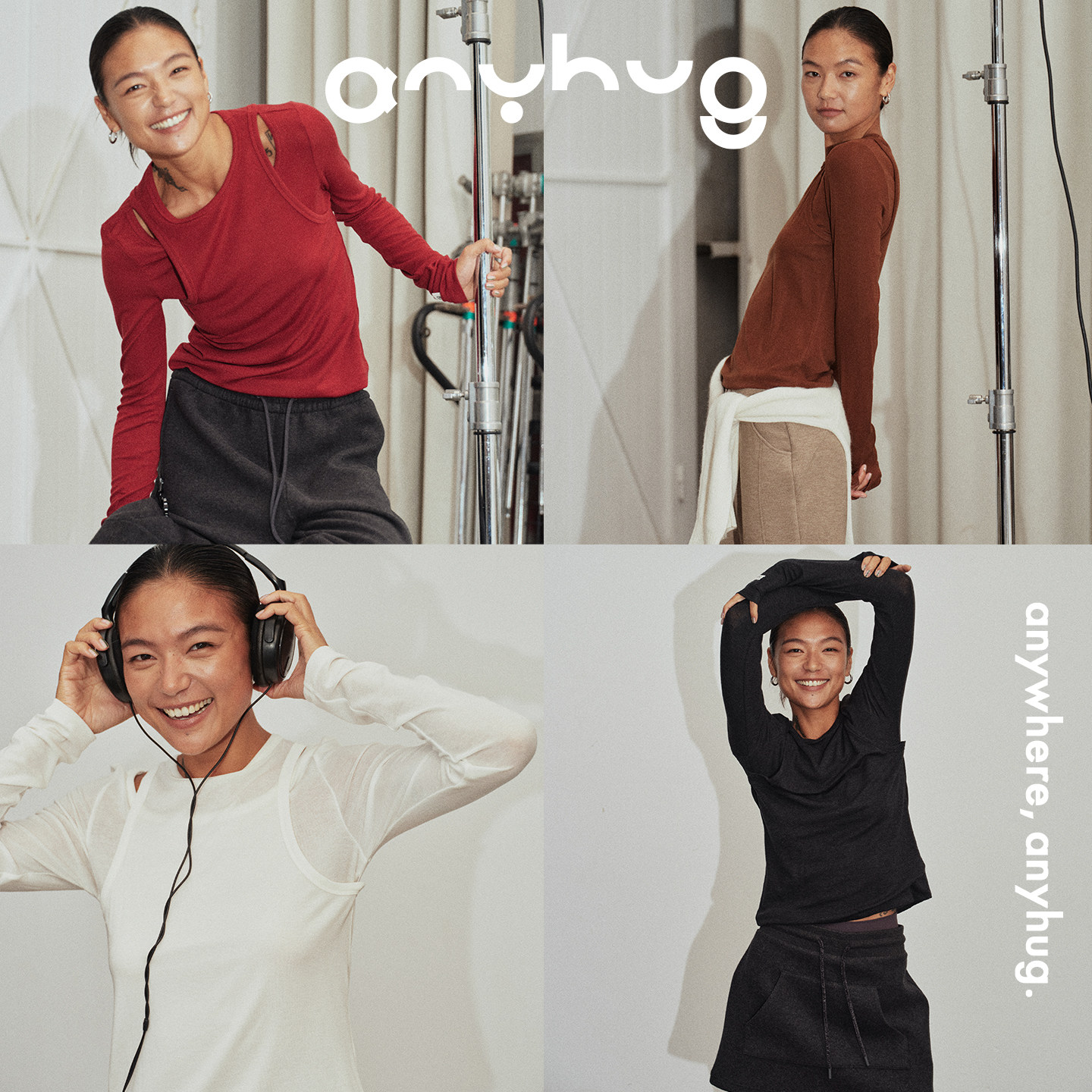 AnyHug 秋冬季圆领假两件长袖收腰T恤女修身基础卫衣都市通勤上衣