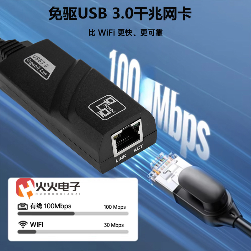 免驱3.0千兆网卡USB转RJ45适配器