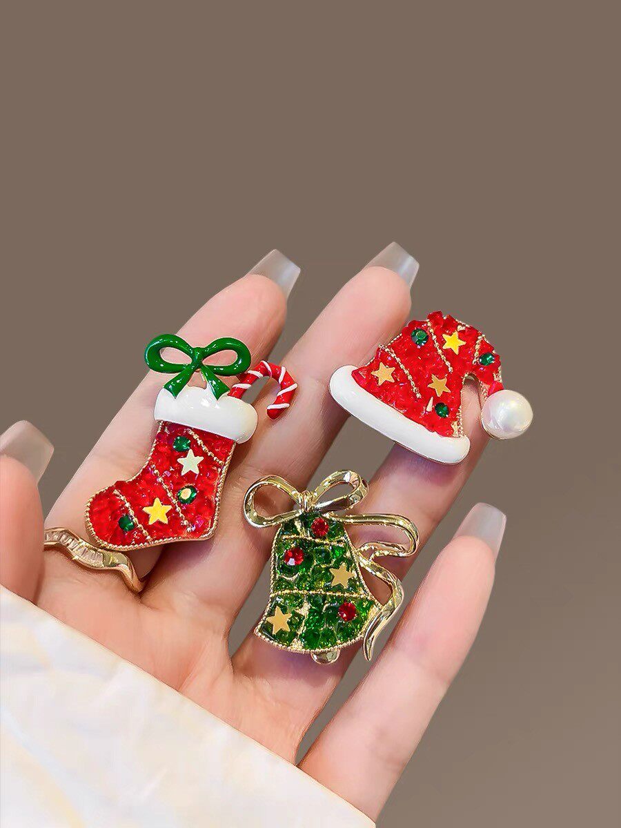 圣诞节礼物圣诞树胸针配饰高档闪耀雪橇水晶别针复古麋鹿胸花饰品