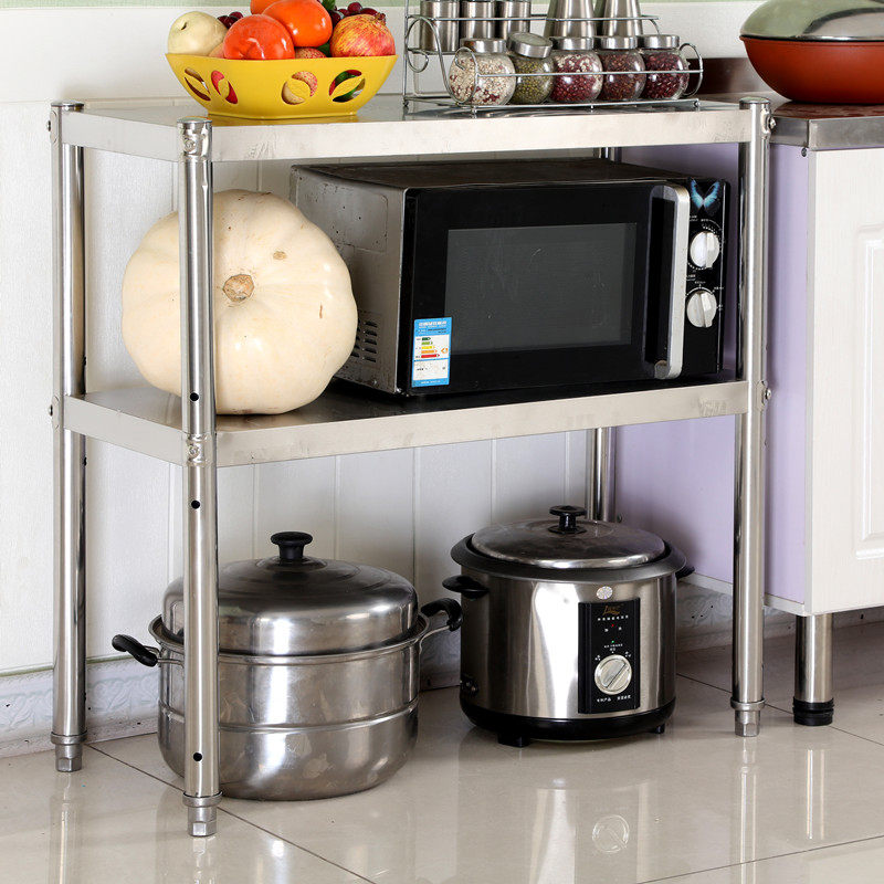 厨房不锈钢置物架2层收纳架台面微波炉架花架储物架烤箱两层包邮