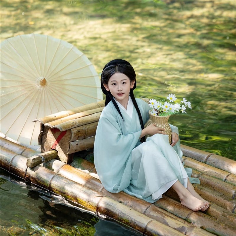 汉服女童魏晋风大袖衫亲子装仙侠气男古装古典舞清平调演出服套装