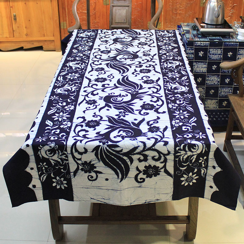 蜡染画长桌布纯棉手工布艺茶几布云南民族装饰背景布茶艺清吧台布