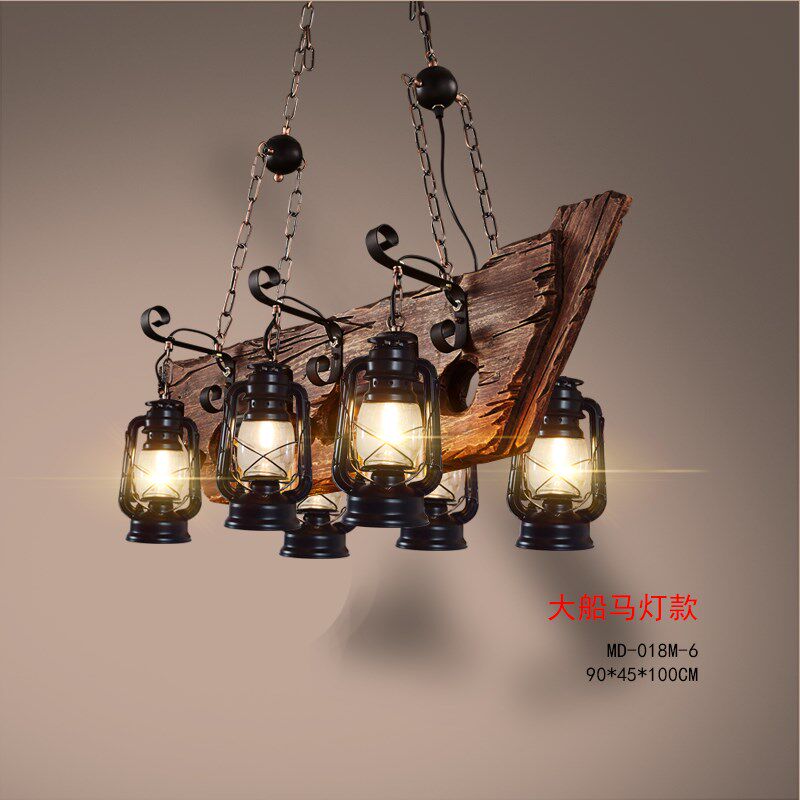 美式乡村复古工业风餐厅吊灯创意个性酒吧火锅店民宿茶室实木吊灯
