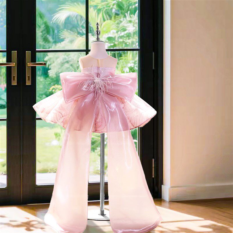女童礼服花童婚礼小女孩周岁生日公主裙大童主持人走秀钢琴演出服