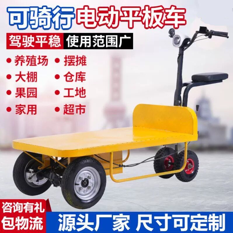 倒骑驴电动平板车蔬菜大棚拉货搬运车手推车仓库周转车夜市摆摊车