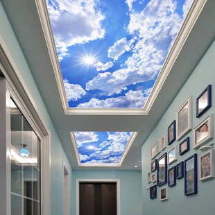 蓝天白云走廊吊顶玻璃过道客厅装饰亚克力透光板艺术天花灯板造型