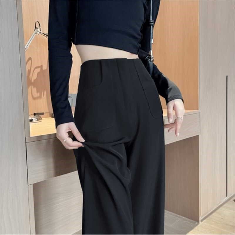 黑色阔腿裤女春秋季高腰垂感显瘦直筒裤小个子长裤休闲拖地西装裤