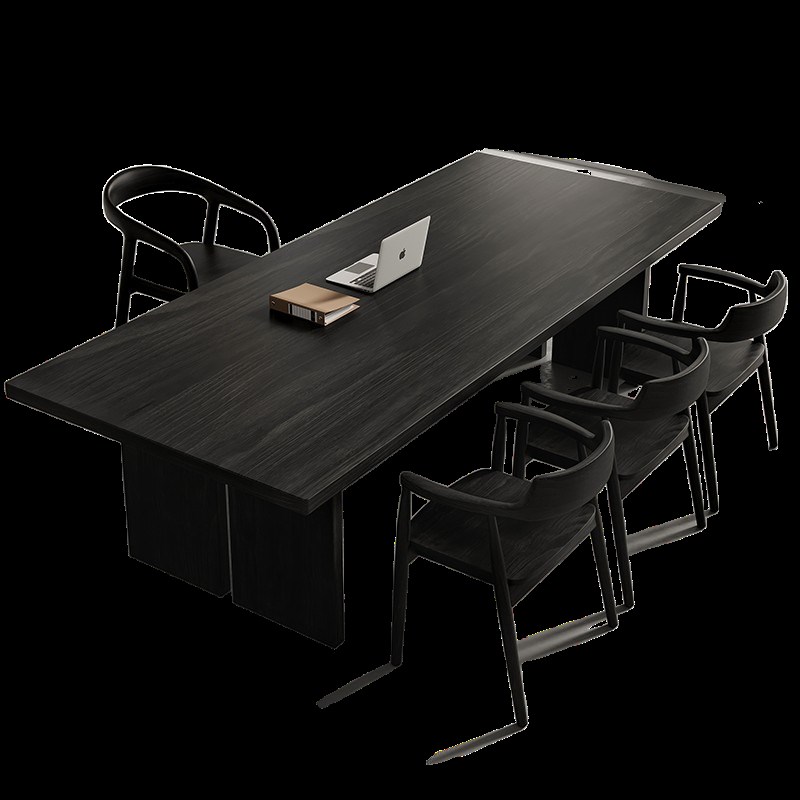 黑色简约实木大板桌会议桌创意工业风长条办公桌工作台原木茶台桌