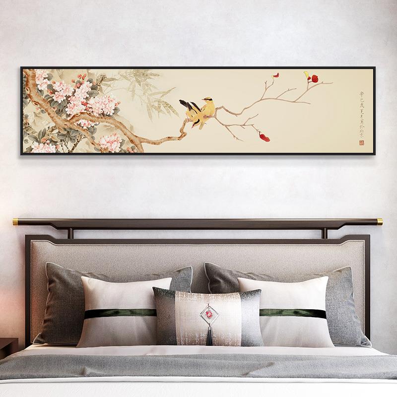 网红客厅装饰画沙发背景墙画横幅梅花鸟新中式卧室床头中国风壁画