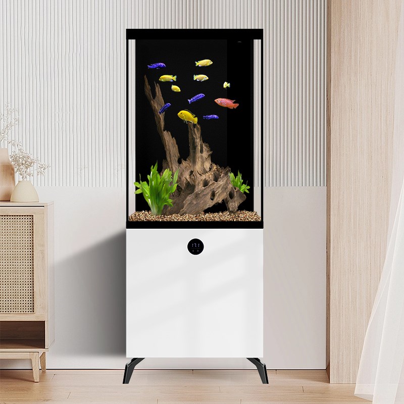 汉霸2024新款底滤鱼缸客厅家用小型超白玻璃造景水族箱智能落地