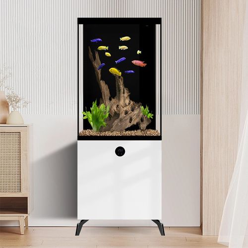 汉霸2024新款底滤鱼缸客厅家用小型超白玻璃造景水族箱智能落地