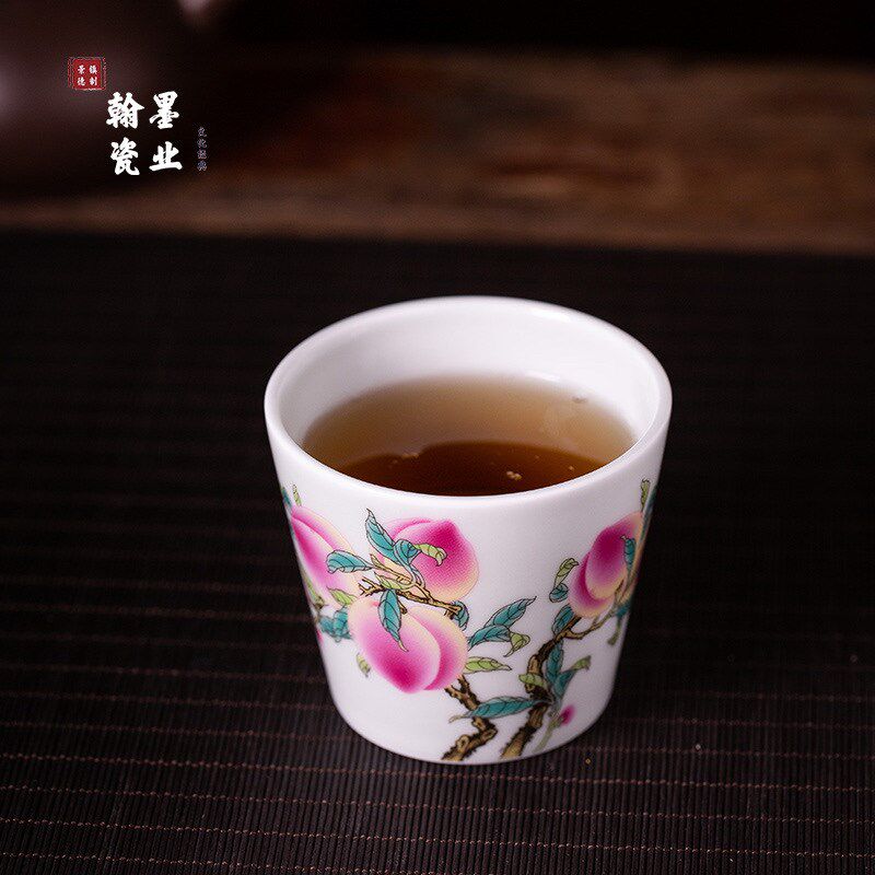 景德镇陶瓷仿古泥寿桃直口杯个人专用主人杯家用中式单杯品茗杯