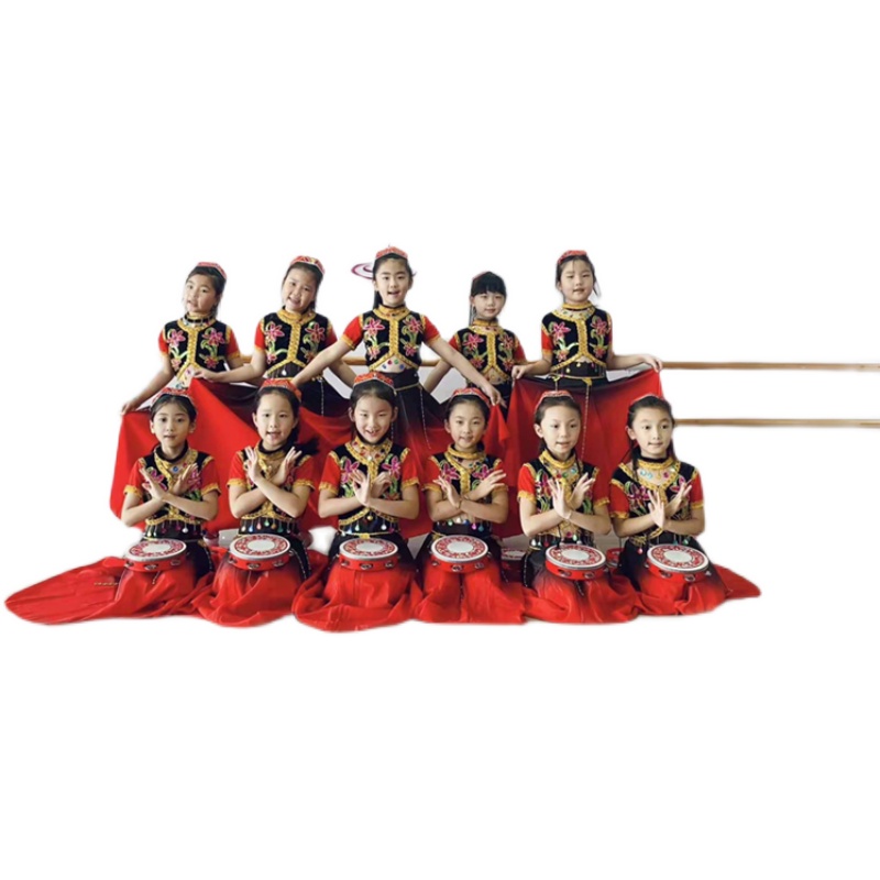 儿童少数民族舞蹈演出服幼儿新疆舞小小古丽表演服男女维族舞长裙