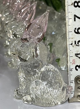 淄博琉璃可爱小兔子茶宠摆件粉色耳朵兔子水晶生肖博山家居工艺品