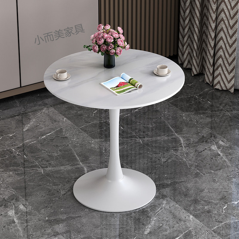 北欧岩板洽谈桌小圆桌商务会议桌奶茶咖啡店白色圆桌办公室接待桌